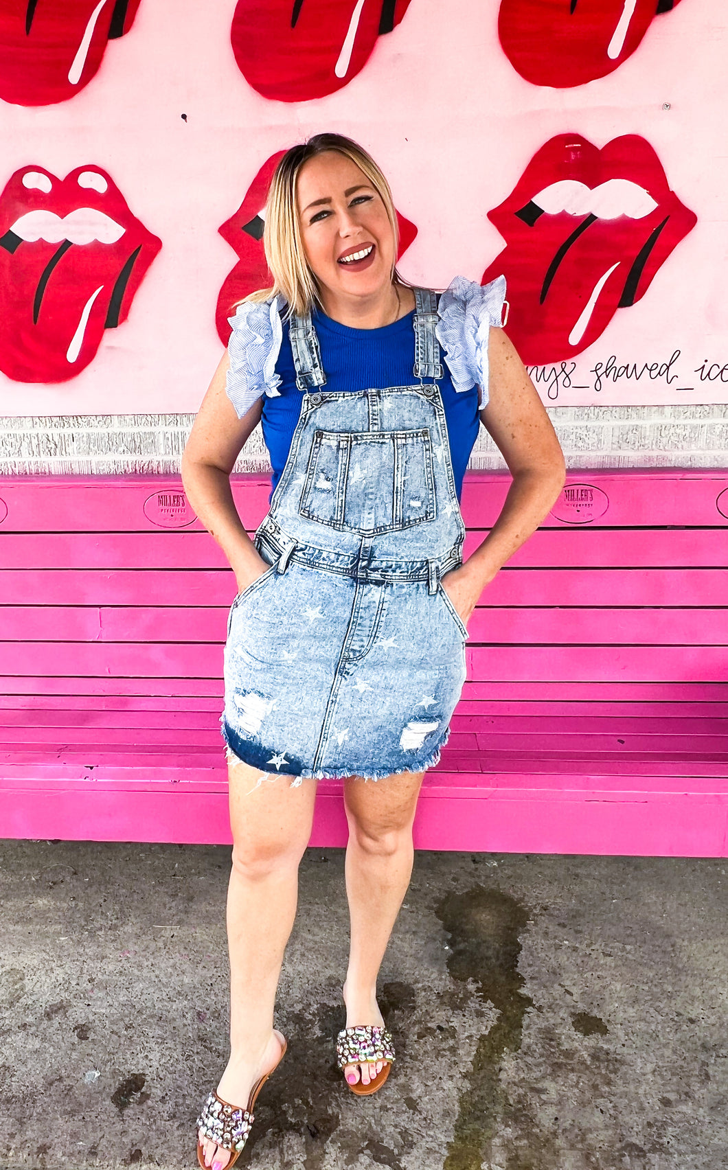 Star denim overall skirt