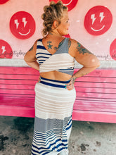 Load image into Gallery viewer, Navy Stripes Pink Bulldog Womens Dress, XL
