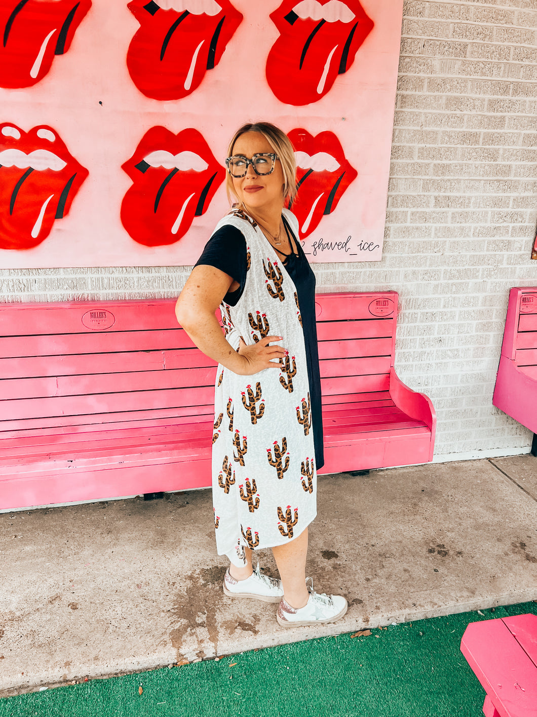 white with leopard cactus Southern Stitch Kimono, L/XL