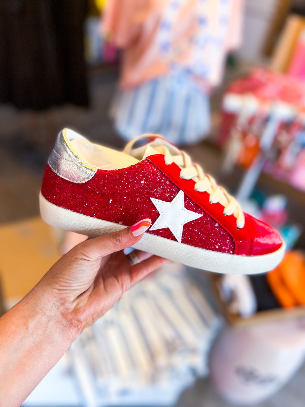 Red glitter star sneakers