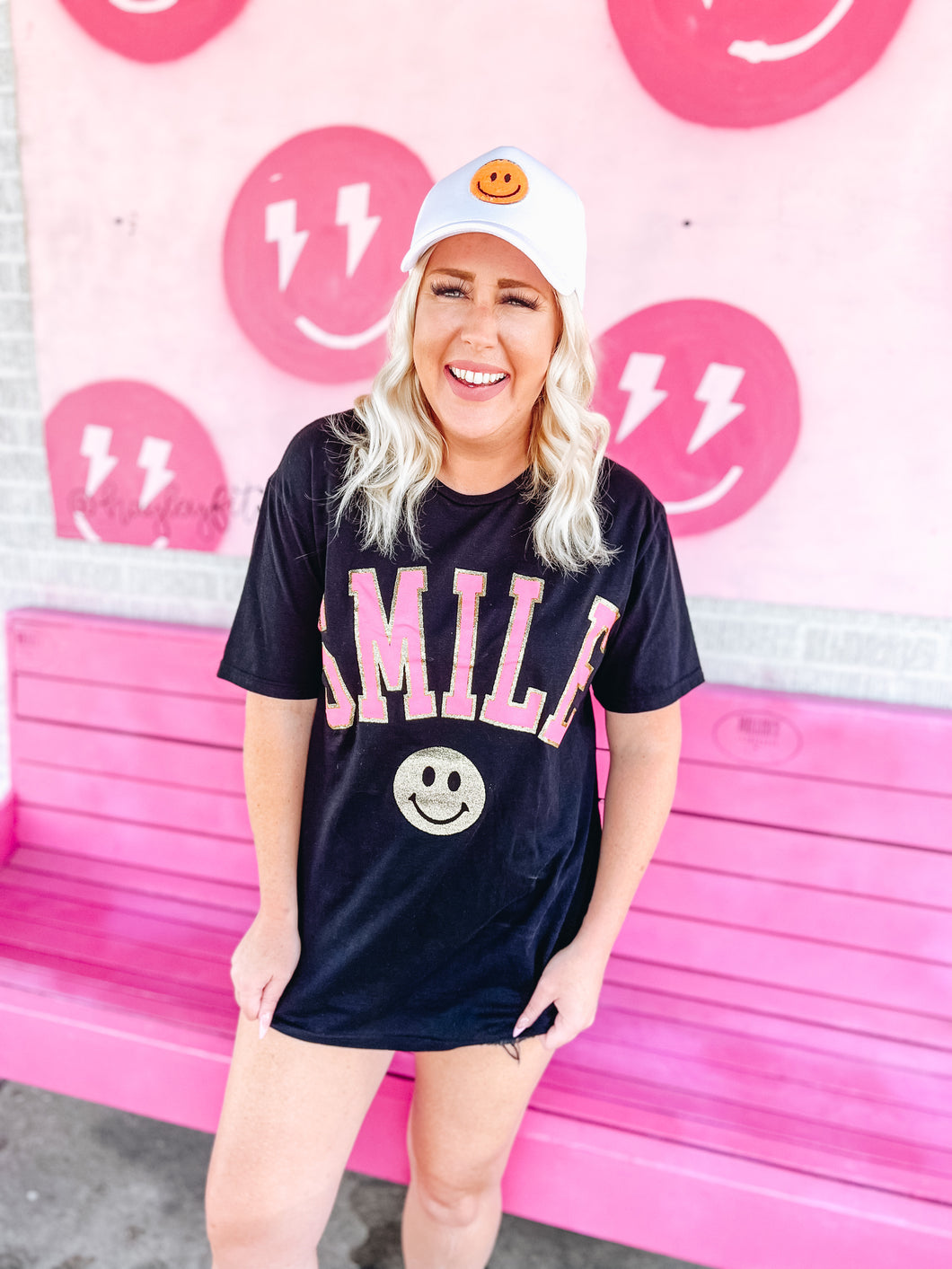 Glitter-Outlined Smile Graphic Tee