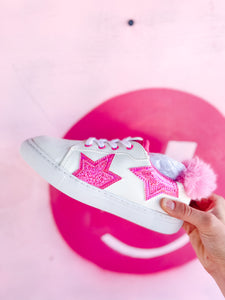 Miss Harper Sneaker in White and Pink Faux Fur