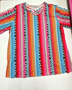 Multicolor aztec Southern Stitch Womens Top, 2X