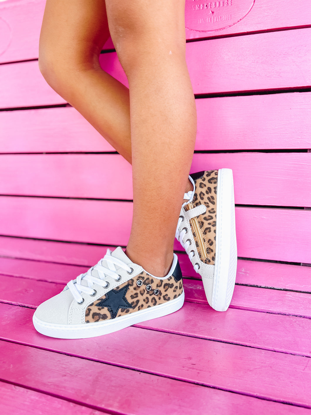 Mia Star Lace Sneaker Kids- Leopard - Grey