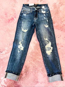 Judy Blue Mid-Rise Boyfriend Bleached Jeans 82363