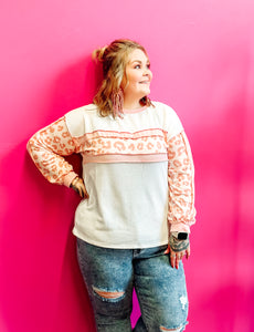 Pink and White Leopard Waffle Knit Long sleeve