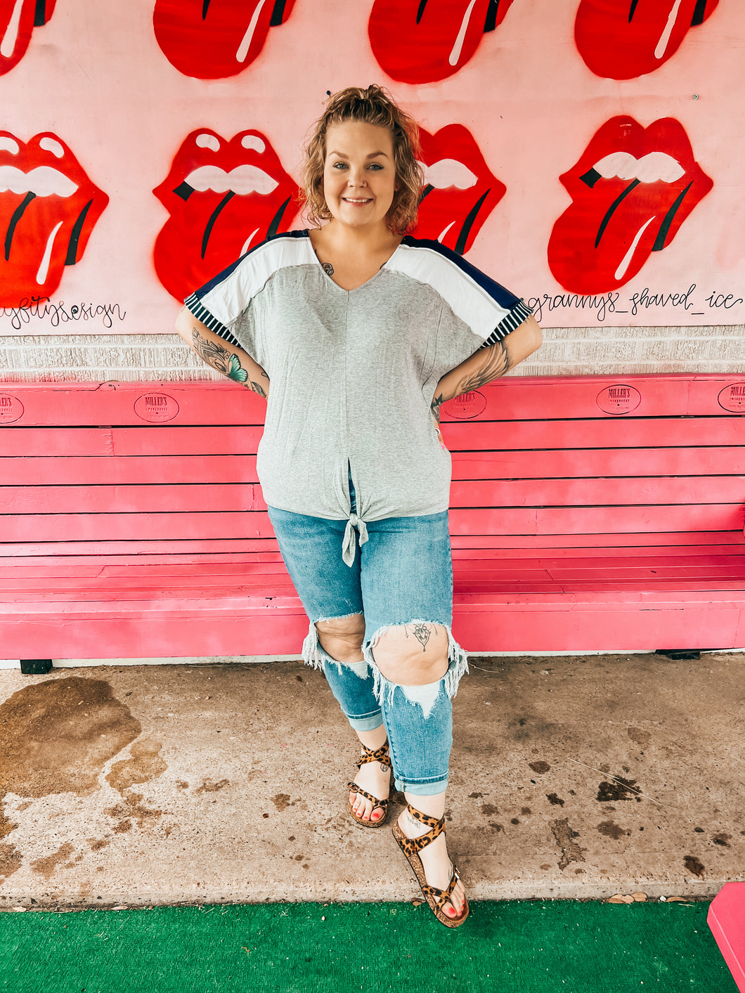 Gray with stripes Umgee Womens Top, Large