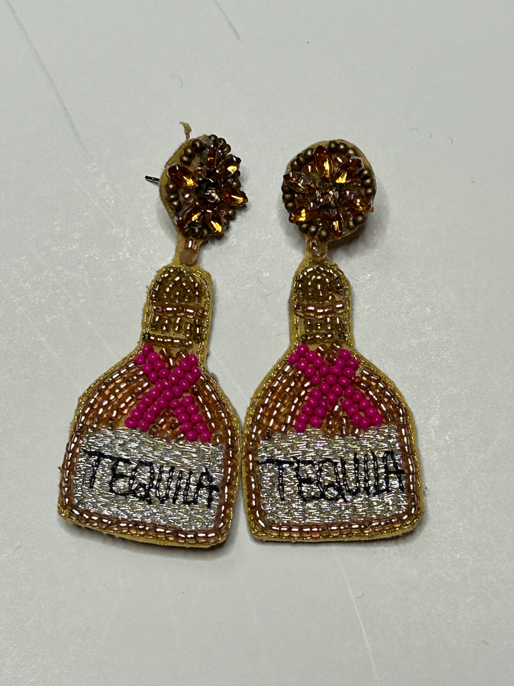 Gold/Pink Pink Bulldog Earrings