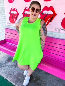 Rae Mode - Plus Size Sleeveless Neon Color  Swing Dress with pockets