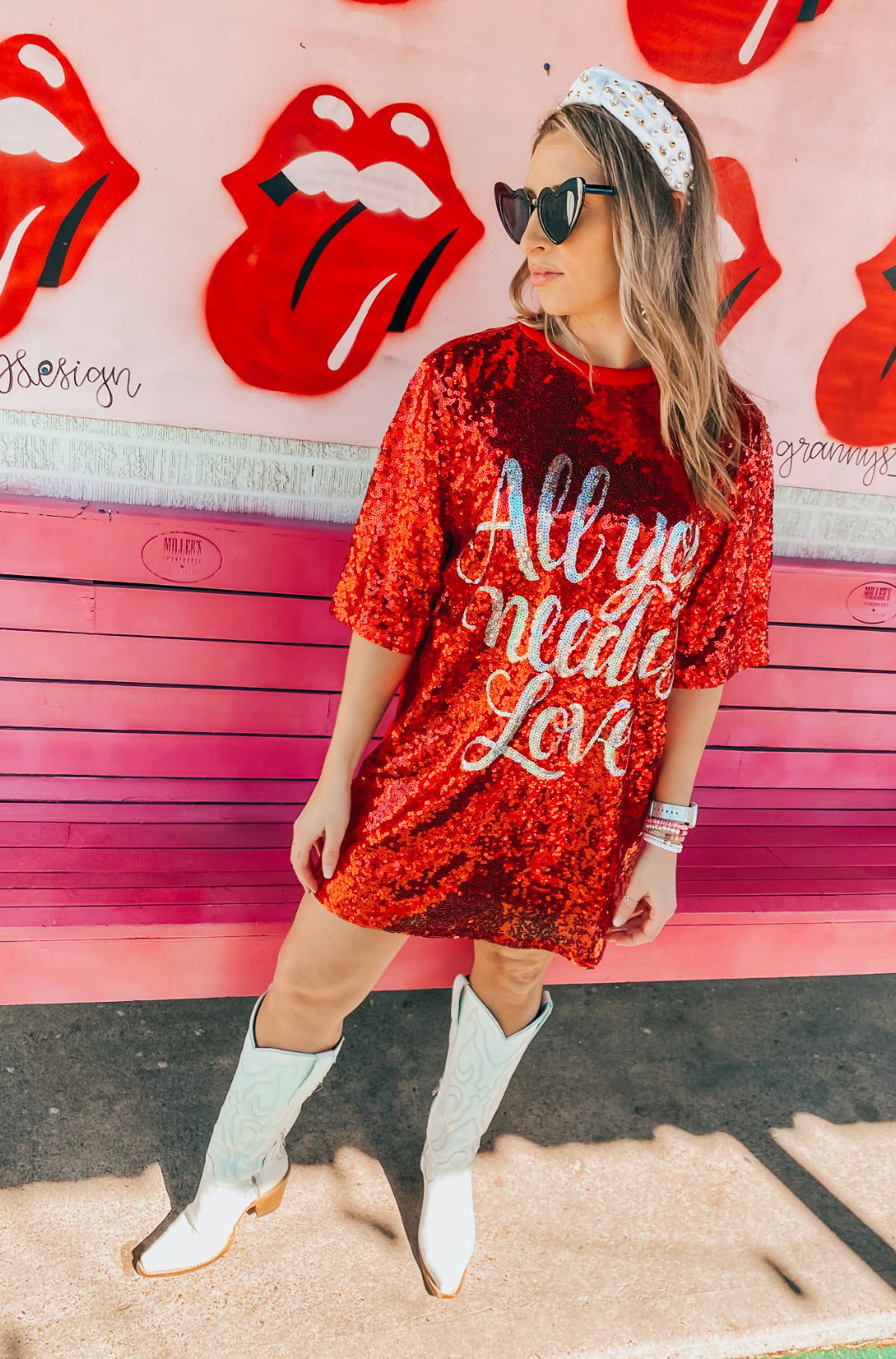 Sequin “All you need is love” Dress – Pink Bulldog Boutique