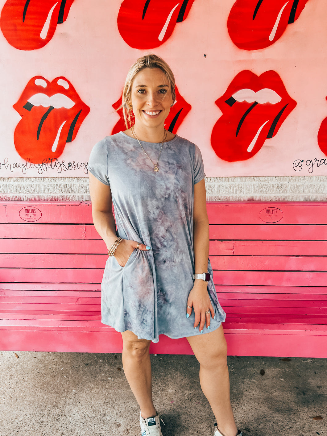 blue gray tie dye MTS Womens Dress, Medium