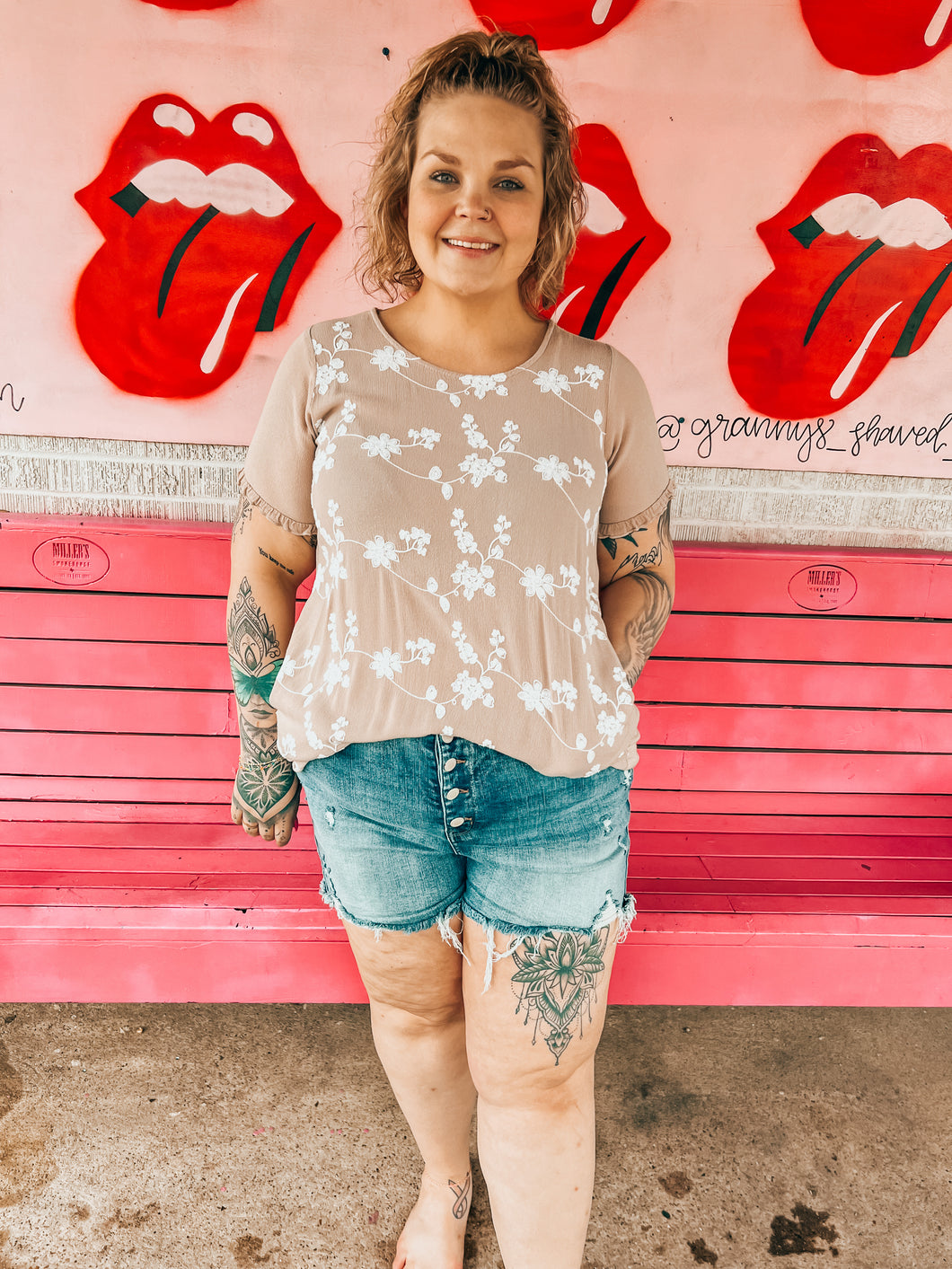 Tan Floral Umgee Womens Top, XL