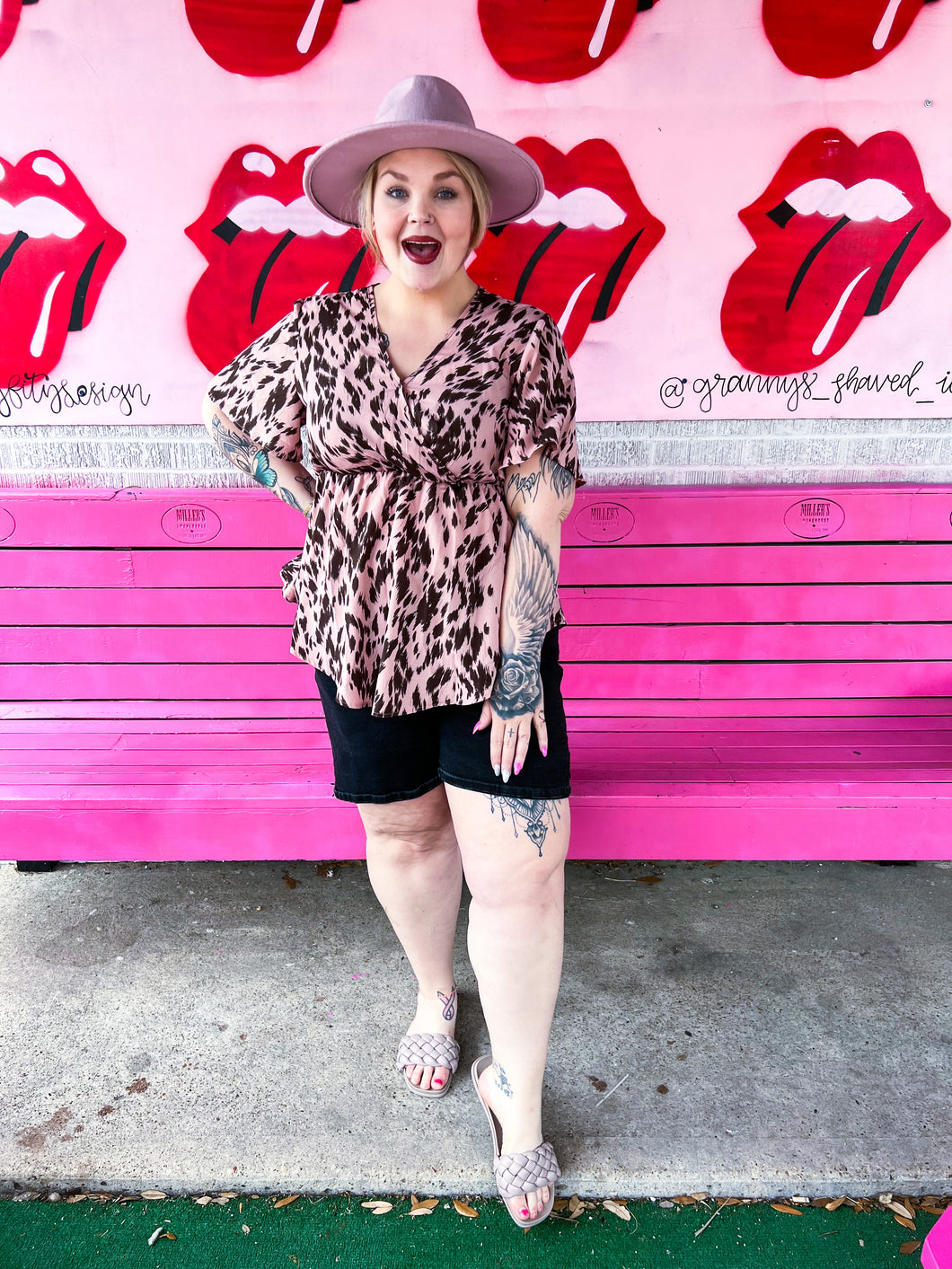 Blush Leopard Shein Womens Top, 1x