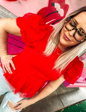 Load image into Gallery viewer, Red Tulle Peplum Top
