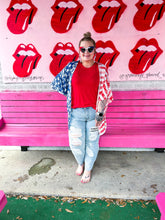 Load image into Gallery viewer, Red/White/Blue Pink Bulldog Kimono, One Size
