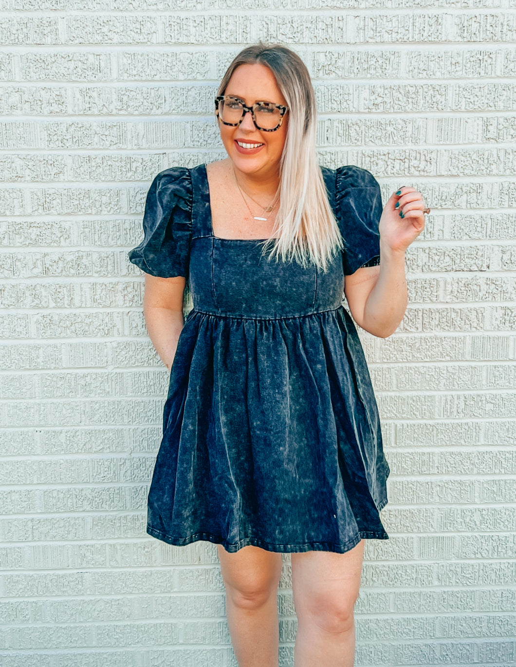 Mineral Washed Denim Babydoll Dress