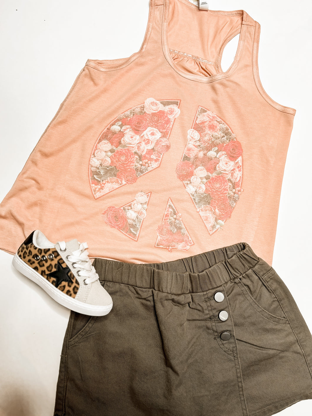 Blush Kids Floral Peace Sign Tank