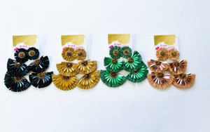 Raffia 3-tier beaded earrings