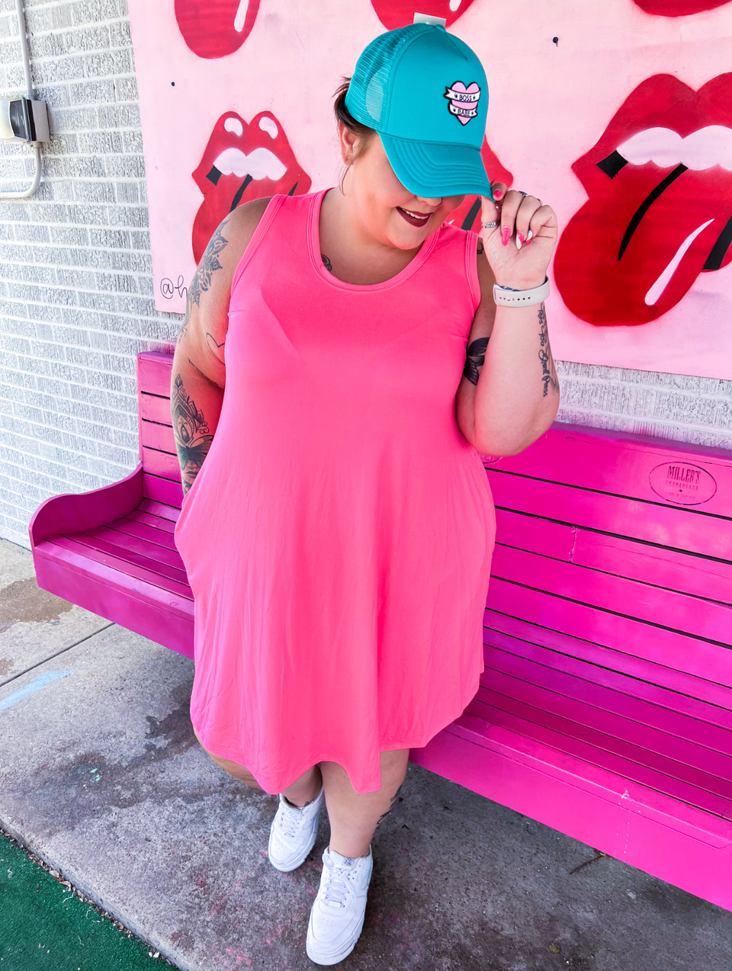 Rae Mode - Plus Size Sleeveless Neon Color Swing Dress with pockets Pink Bulldog Boutique Rae Mode - Plus Size Sleeveless Neon Color Swing Dress with pockets Pink Bulldog Boutique
