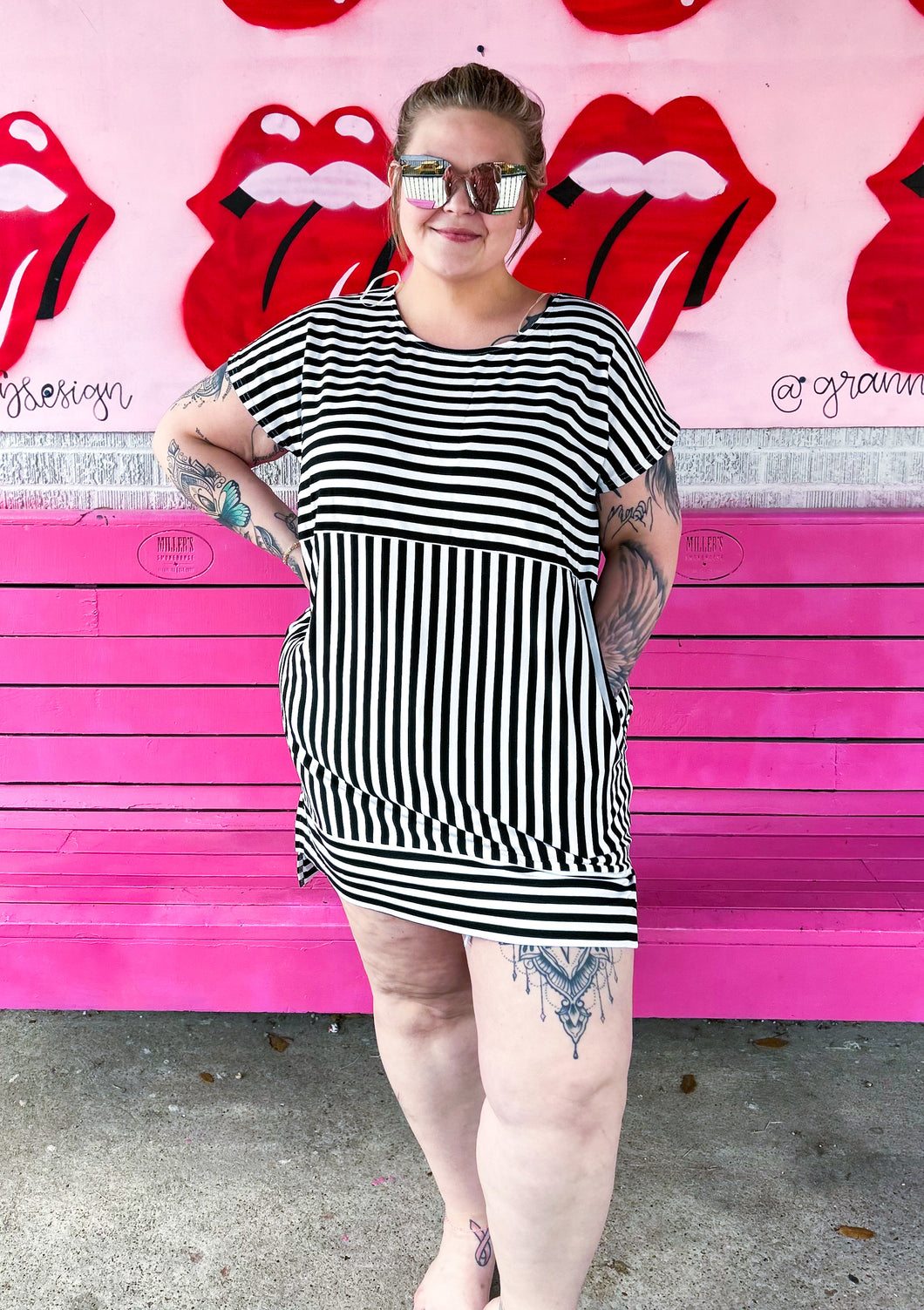 black and white stripe Umgee Womens Dress, xl