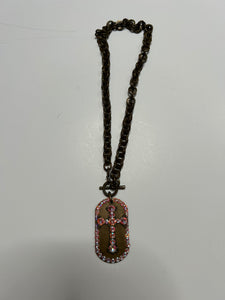 Bronze with Rhinestone Cross Pink Panache Necklaces