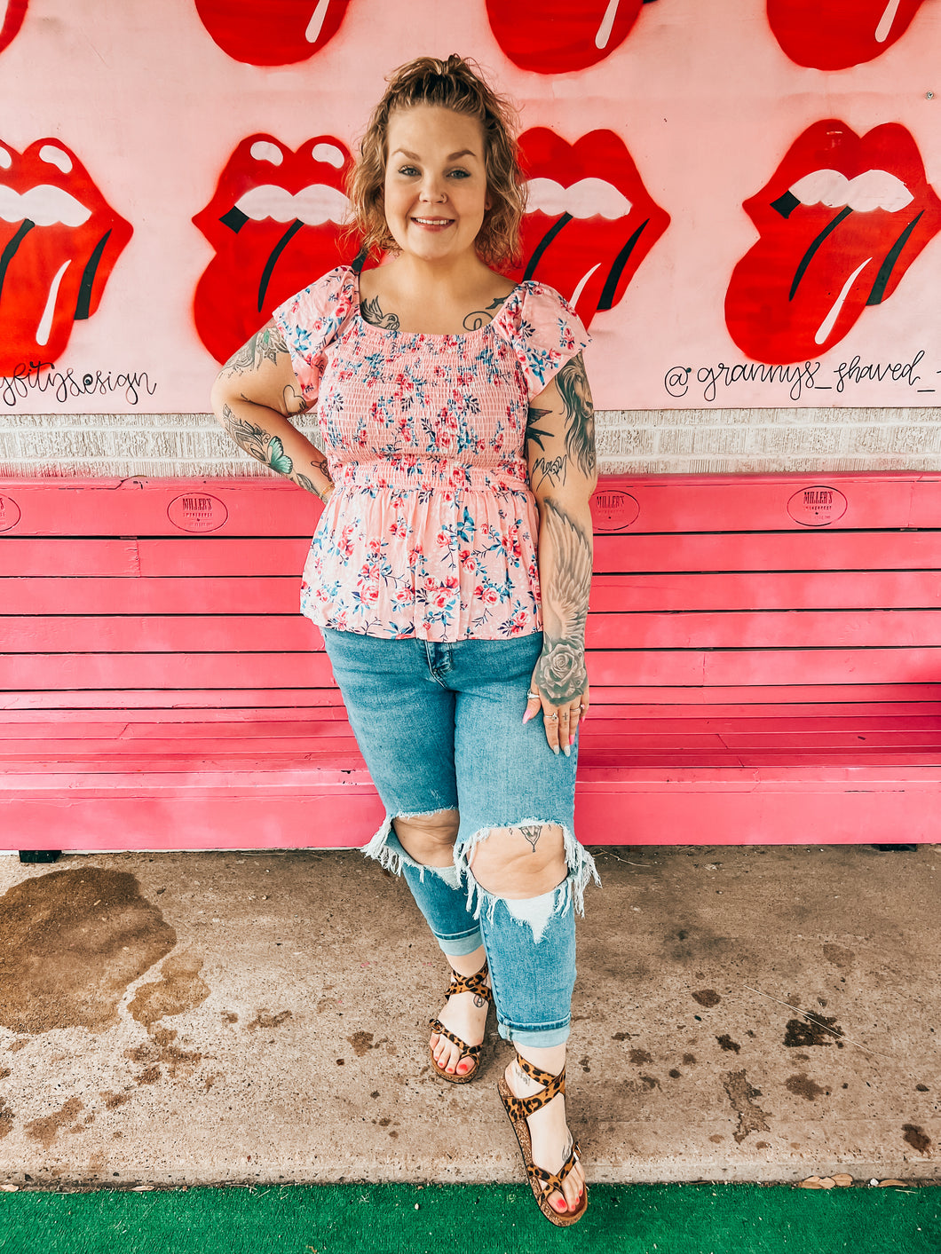 Pink Floral Andre by Unit Womens Top, 1X