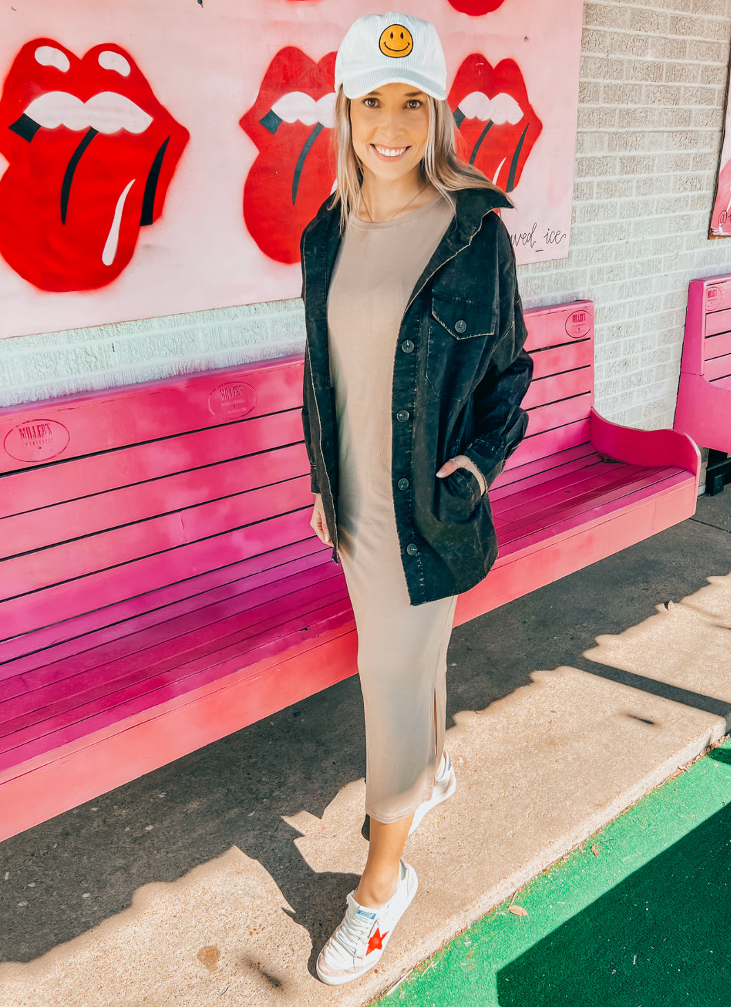 Round neck straight midi dress