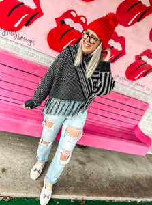 Black + Cream Fringe Sweater
