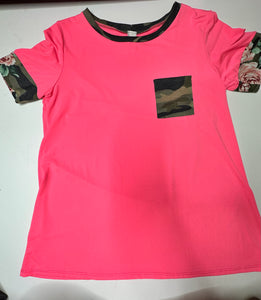 Pink/Camo Pink Bulldog Womens Top, Large