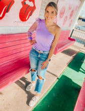 Load image into Gallery viewer, Lavender One Shoulder Sheer Sleeve Bodysuit
