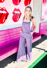Load image into Gallery viewer, Purple bell overalls
