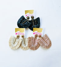 Load image into Gallery viewer, Raffia beaded half moon earrings
