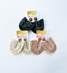 Raffia beaded half moon earrings