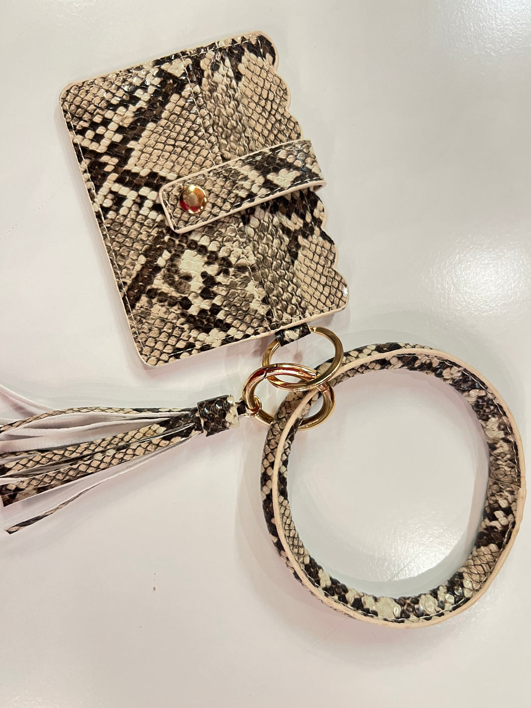 snakeskin Pink Bulldog Keychain/Wallet