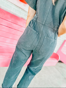 Denim cargo jumpsuit