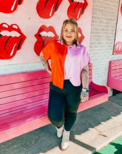 Button down color block high low