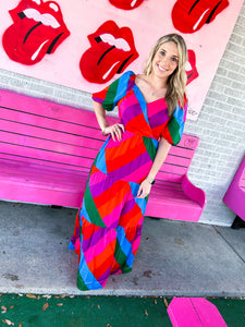 Rainbow tiered maxi dress