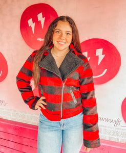 Red Buffalo Plaid zip up coat
