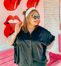 Load image into Gallery viewer, Black satin button up

