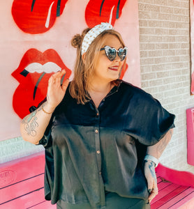 Black satin button up