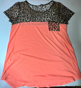 Coral with Leopard Pink Bulldog Womens Top, Large