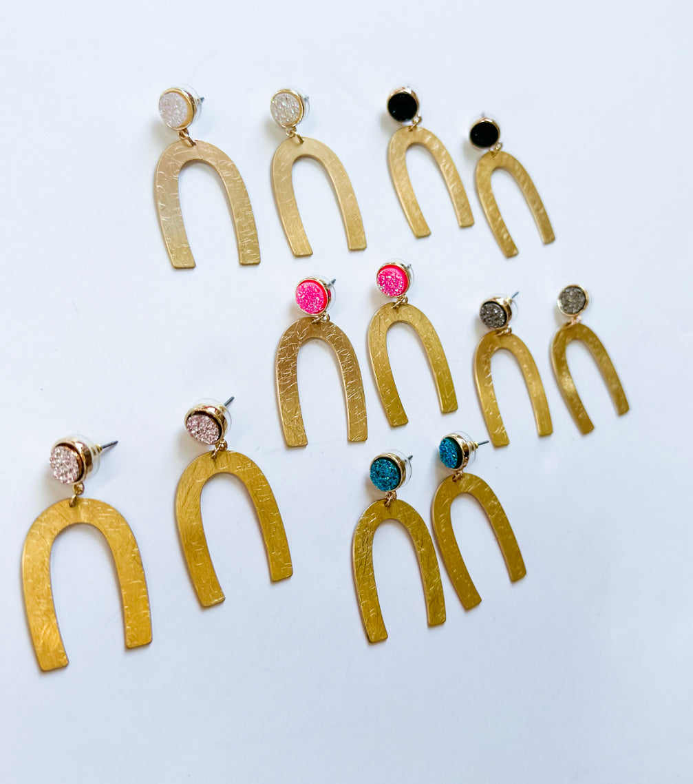 Gold metal druzy dangles