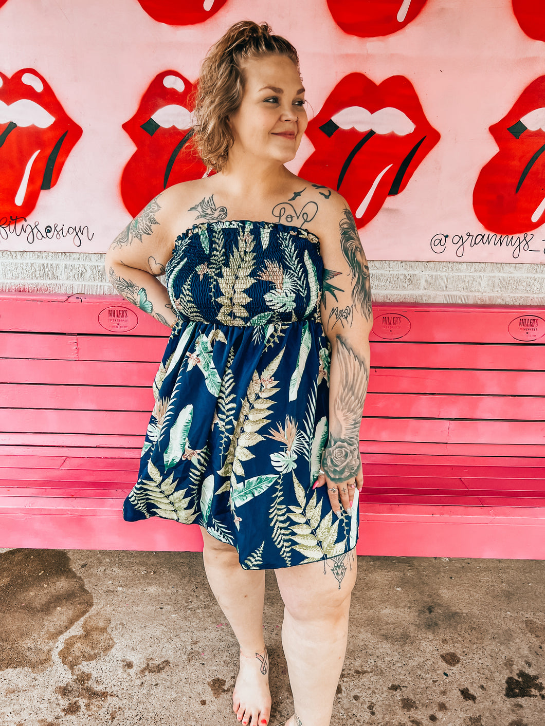 Navy Floral Shein Womens Dress, 2XL