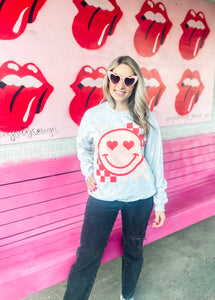 Smiley Heart eyes checkered Crewneck