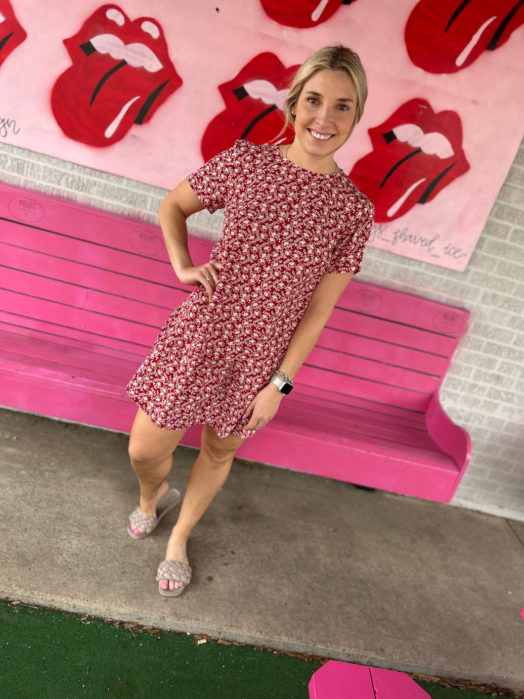 Red floral Loft Womens Dress, Medium