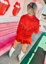 Load image into Gallery viewer, Red sequin fringe button up
