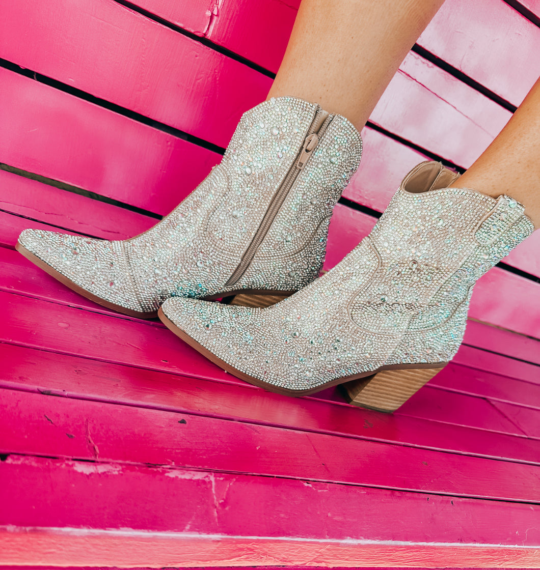 Silver Rhinestone Booties
