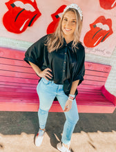 Load image into Gallery viewer, Black satin button up

