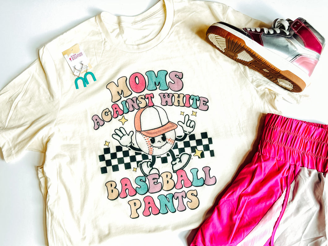 Moms against white baseball pants tee
