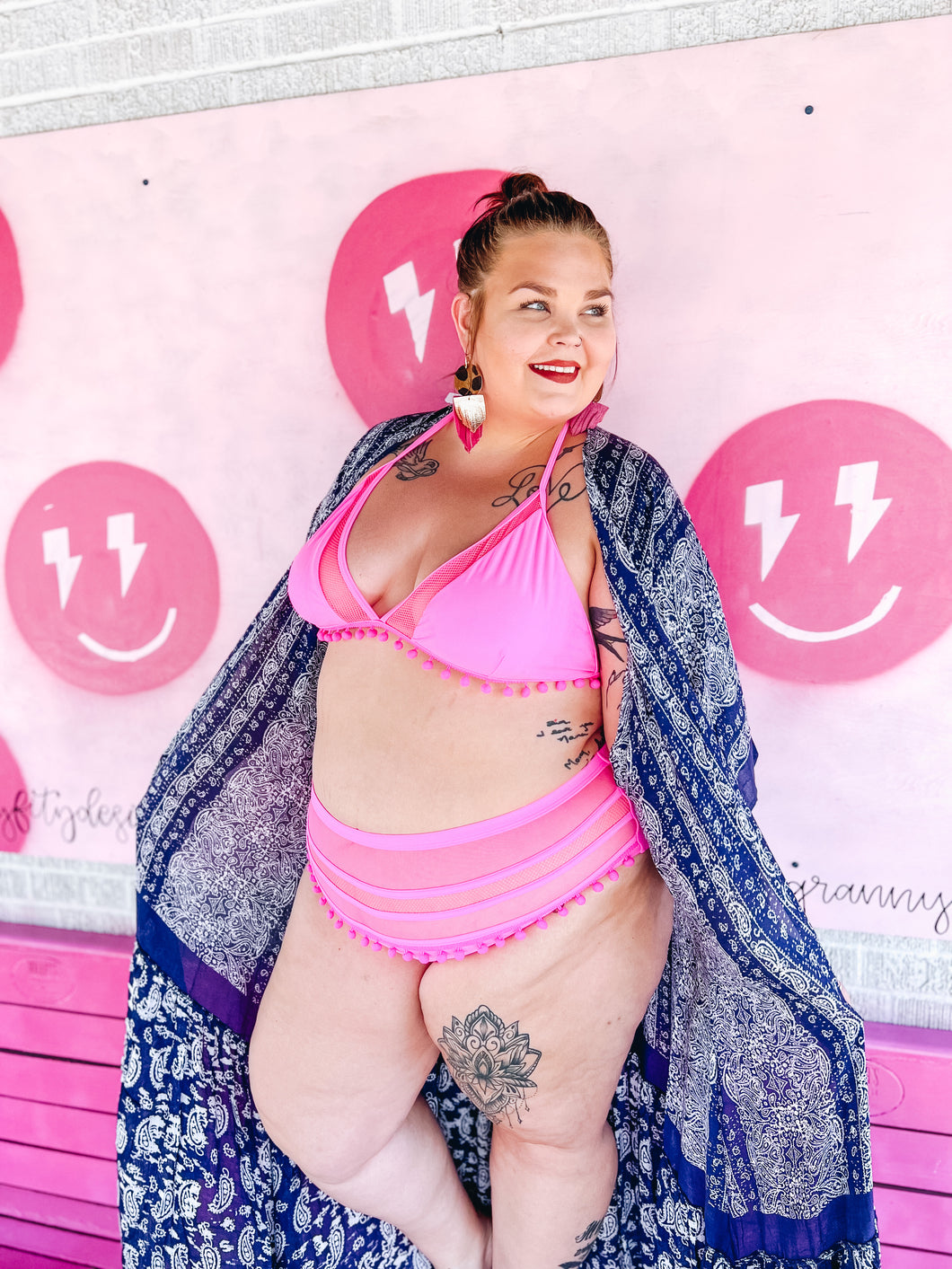 Hot Pink Hi-Waisted Pom Pom bikini